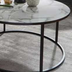 Runder Hochglanz Wohnzimmertisch in Marmoroptik - Domi