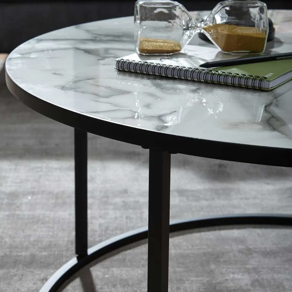 Runder Hochglanz Wohnzimmertisch in Marmoroptik - Domi