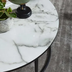 Runder Hochglanz Wohnzimmertisch in Marmoroptik - Domi