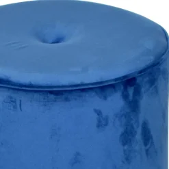 Runder Hocker aus Samt in Blau - Mialan