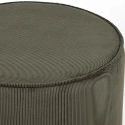Runder Hocker Pouf aus Cord in Oliv Grün - Brisbane
