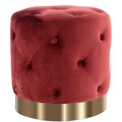 Runder Polsterhocker in Dunkelrot & Gold - Abenda