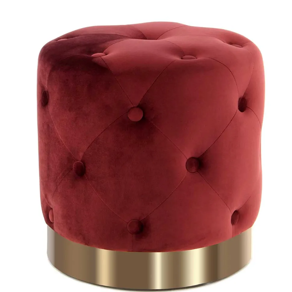 Runder Polsterhocker in Dunkelrot & Gold - Abenda