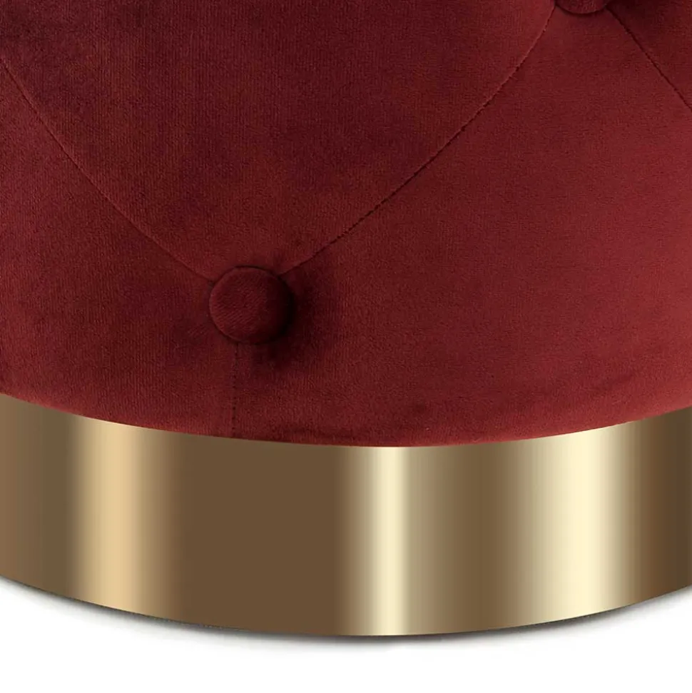 Runder Polsterhocker in Dunkelrot & Gold - Abenda