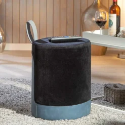 Runder Polsterhocker in Hellgrau & Schwarz - Paleara