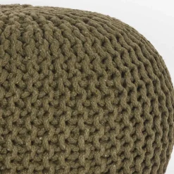 Runder Pouf im Strick Look in Oliv Grün - Sensibil