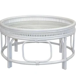 Runder Rattan Couchtisch in Weiß - Cowjoy