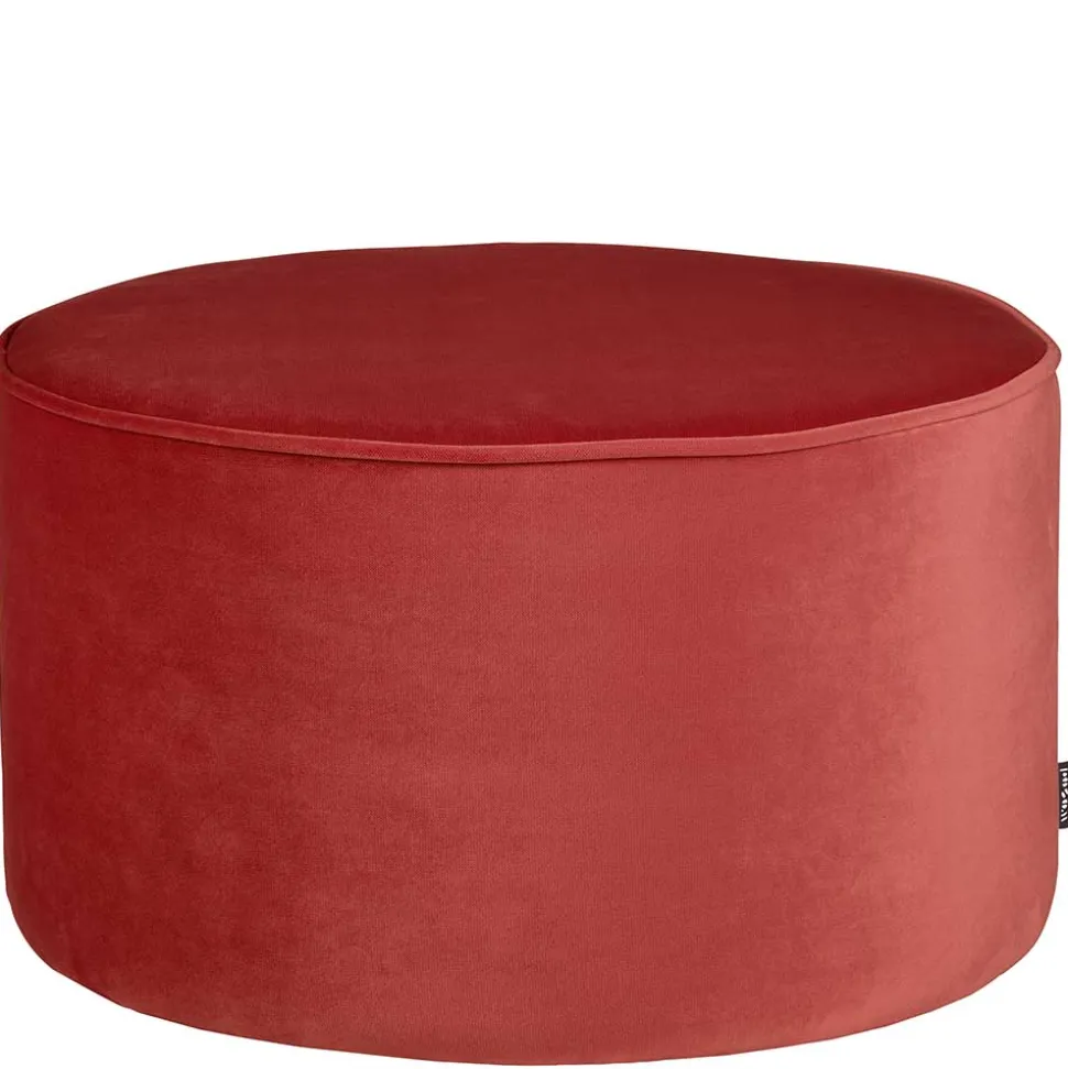 Runder Samt Sitzhocker in Rot - Loritana