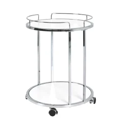 Runder Servierwagen in Weiß & Chrom Balcanov mit 2 Ablagen