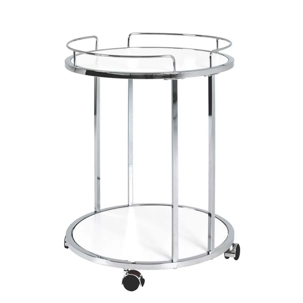 Runder Servierwagen in Weiß & Chrom Balcanov mit 2 Ablagen