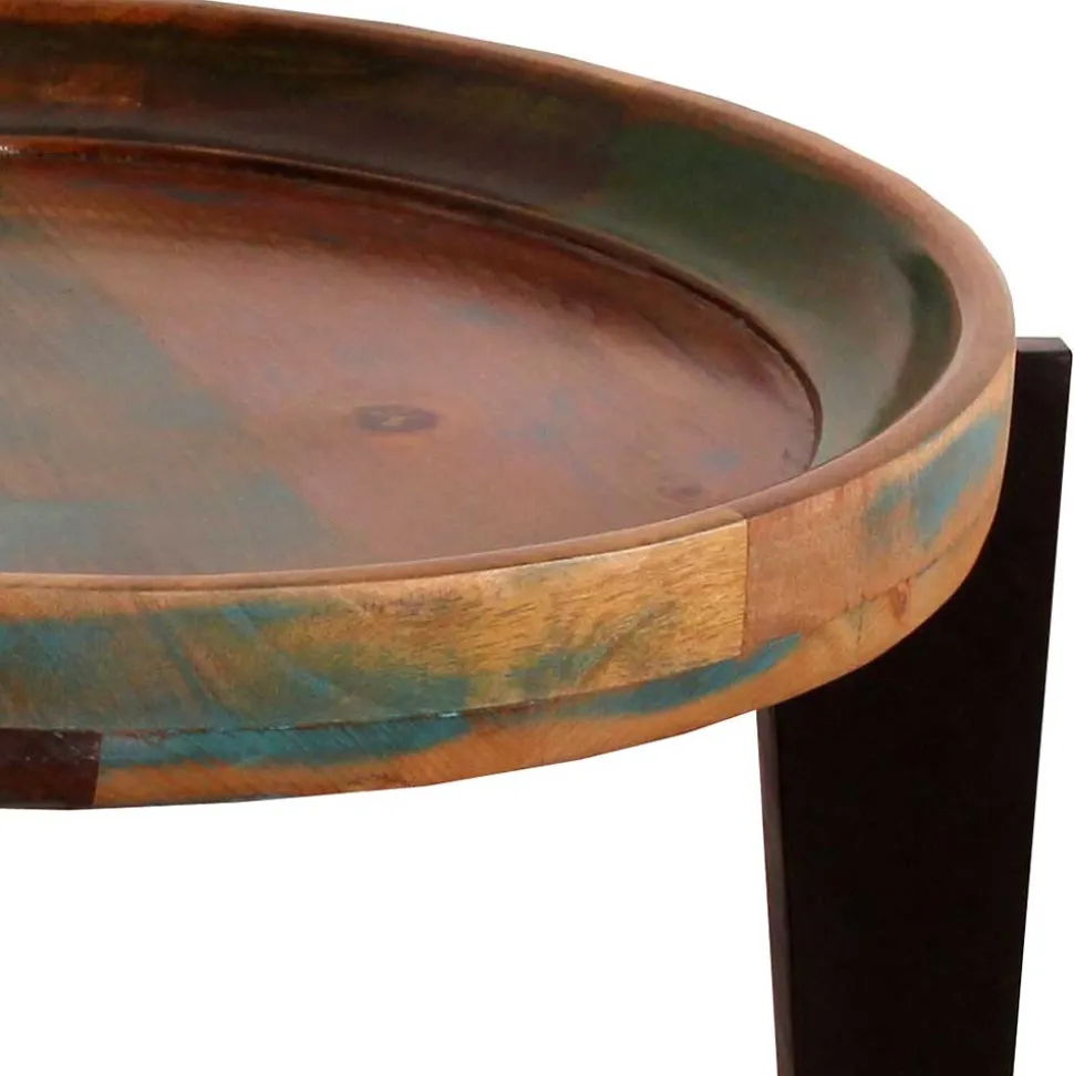 Runder Shabby Chic Beistelltisch aus Altholz - Vosbadus