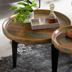 Runder Shabby Chic Couchtisch mit 3-Fußgestell - Vosbadus