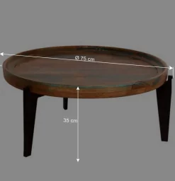 Runder Shabby Chic Couchtisch mit 3-Fußgestell - Vosbadus