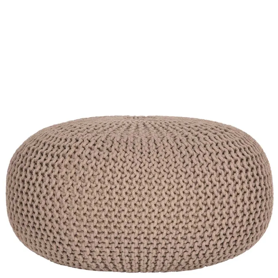 Runder Sitzpouf aus Strickstoff in Beige - Zardar