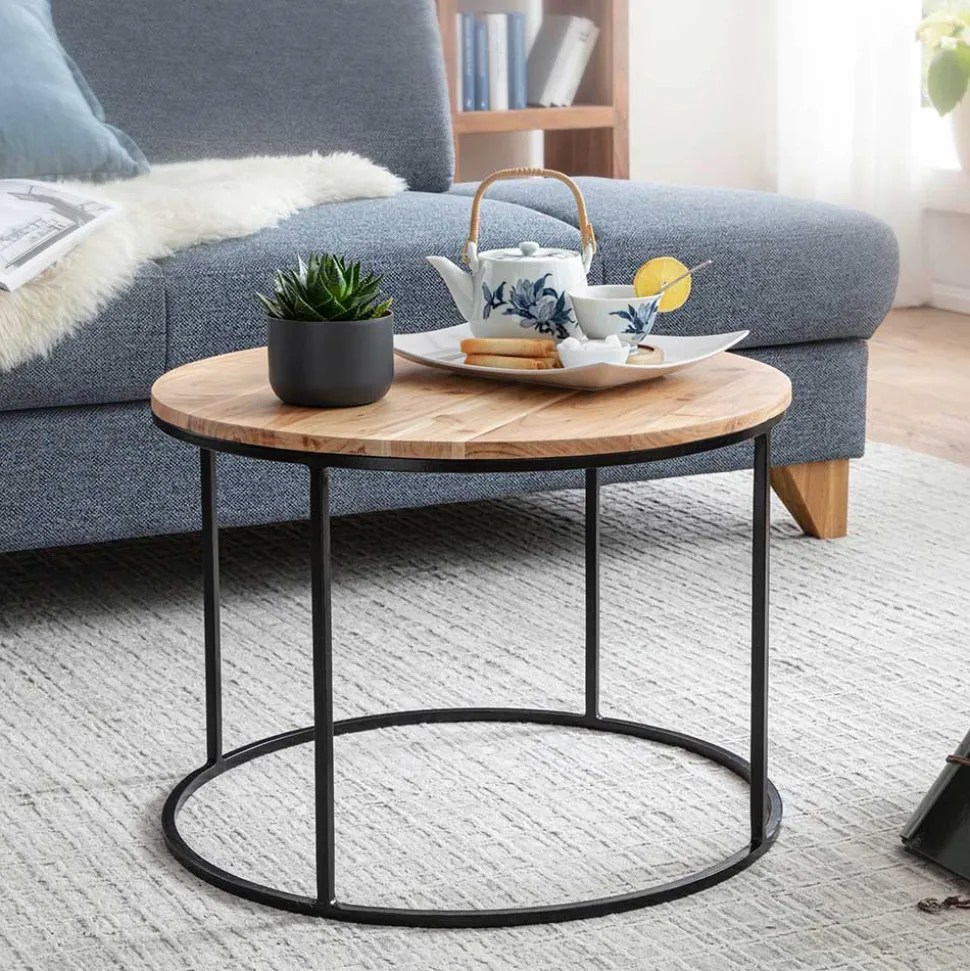 Runder Sofatisch aus Akazie & Metall - Pulvaria