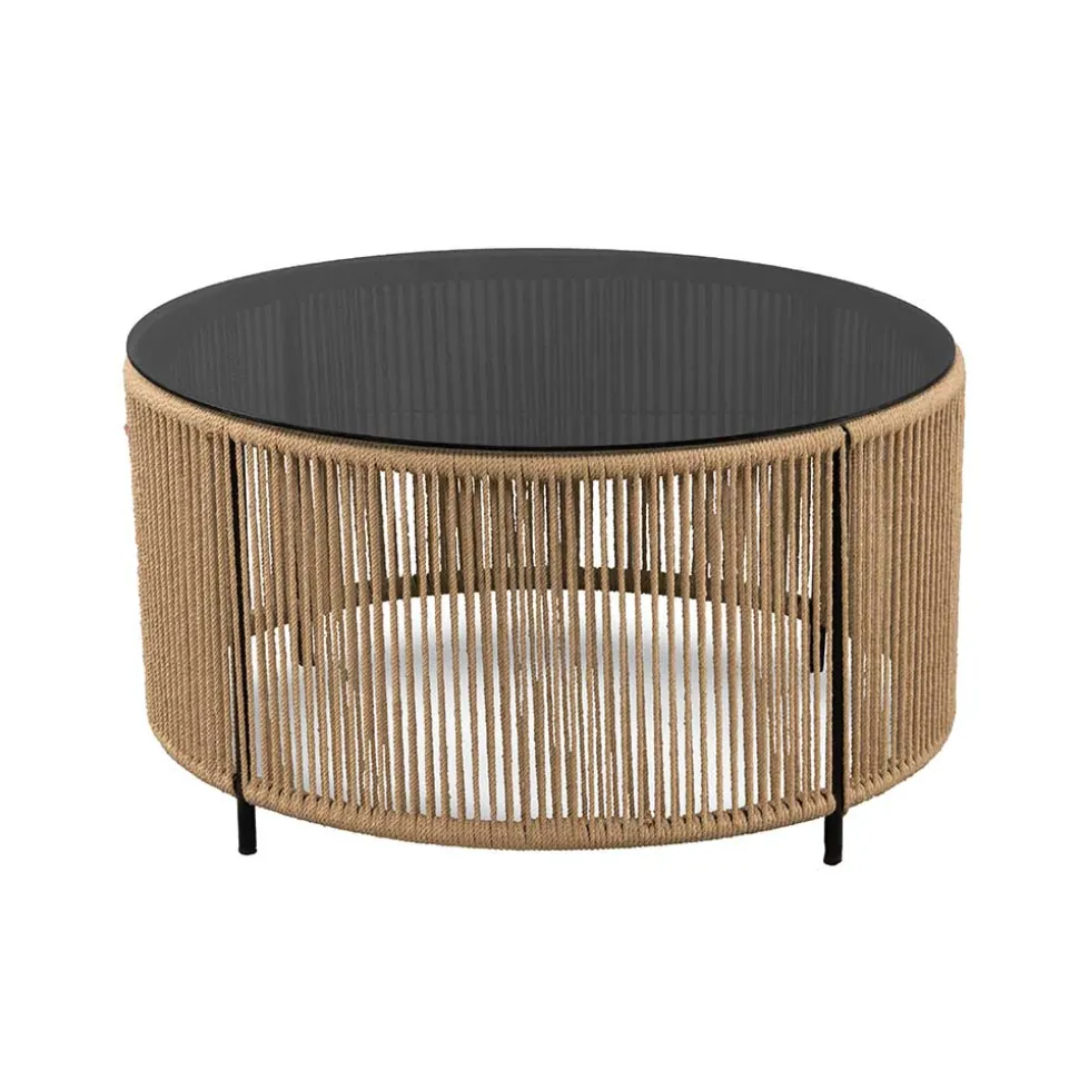 Runder Sofatisch mit grau getönter Glasplatte - Pharina