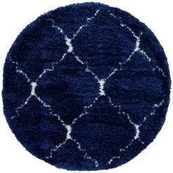 Runder Teppich in Dunkelblau & Creme Hochflor - Vimanco