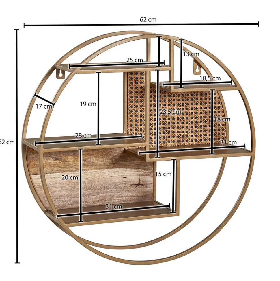 Rundes Hängeregal in Messing aus Metall - Perunia