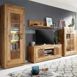 Rustikale Schrankwand Troncon aus Wildeiche (vierteilig)