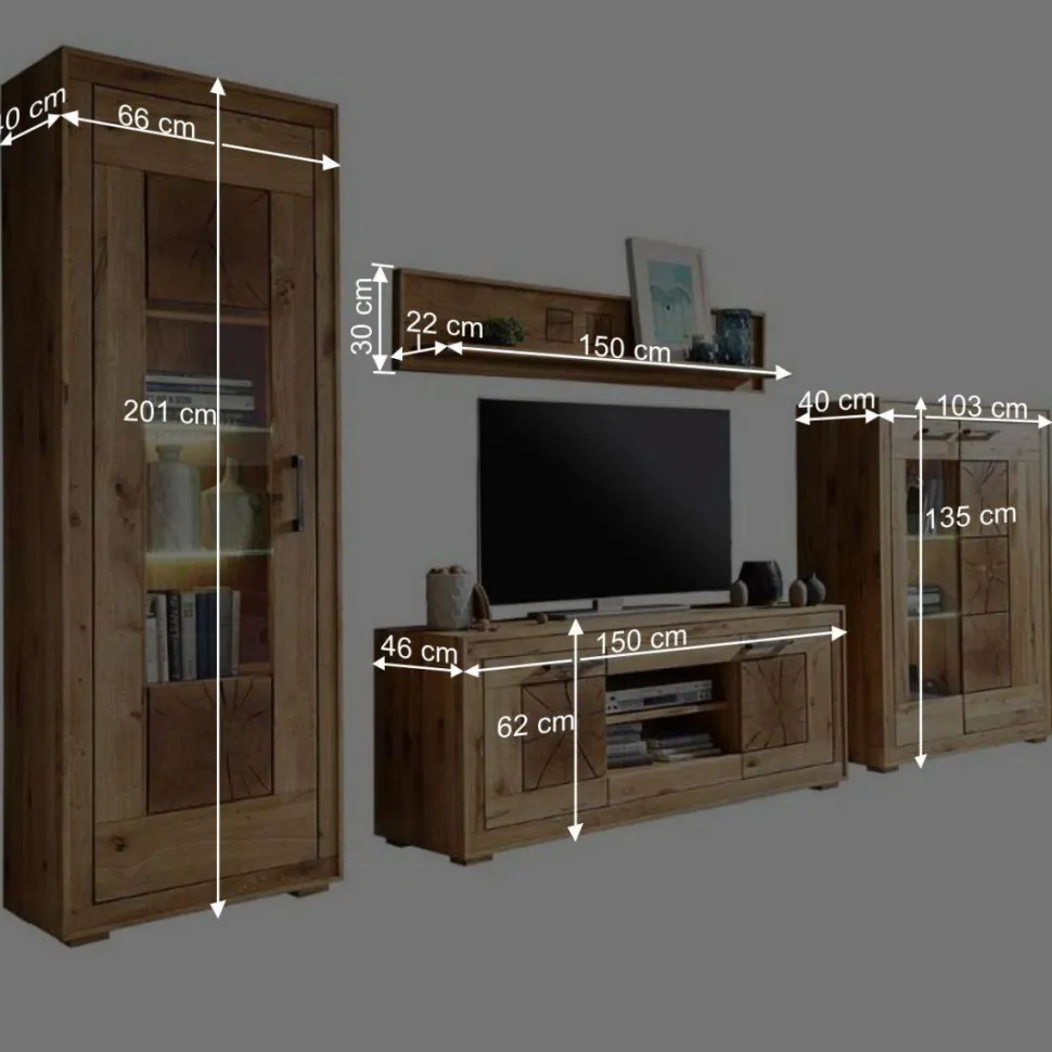 Rustikale Schrankwand Troncon aus Wildeiche (vierteilig)