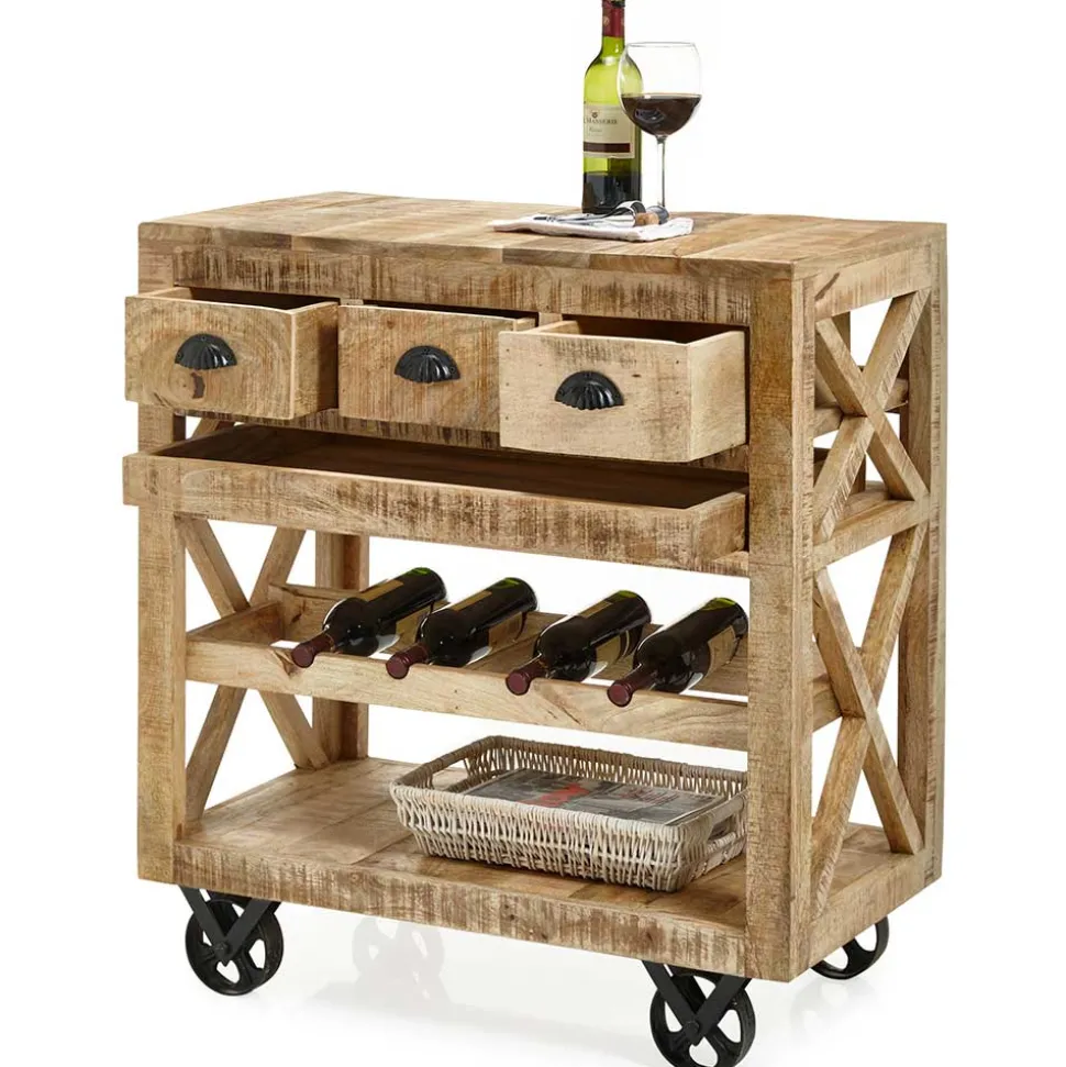 Rustikaler Barwagen auf Metallrollen - Radulyn