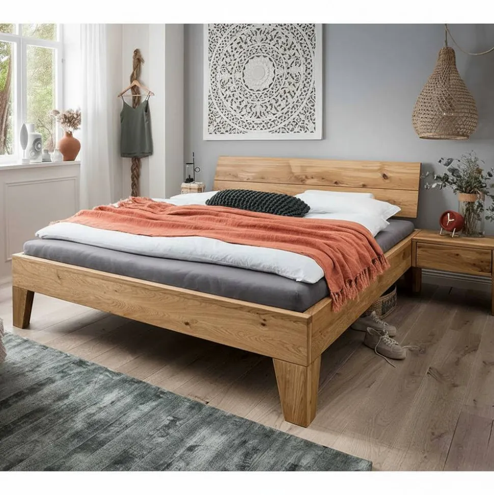 Rustikales Bett Set mit Nachttischen - Yunves (dreiteilig)