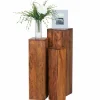 Rustikales Holz Pflanzensäulen Set Hoslo aus Sheesham massiv (dreiteilig)