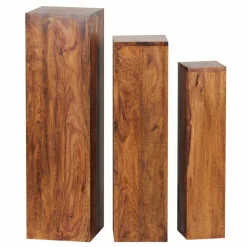 Rustikales Holz Pflanzensäulen Set Hoslo aus Sheesham massiv (dreiteilig)