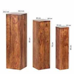 Rustikales Holz Pflanzensäulen Set Hoslo aus Sheesham massiv (dreiteilig)