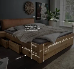 Rustikales Stauraumbett aus Wildeiche massiv - Zennian