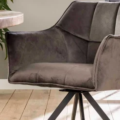 Samt Armlehnenstuhl in Anthrazit - Welinda (2er Set)