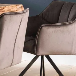 Samt Armlehnenstuhl in Anthrazit - Welinda (2er Set)