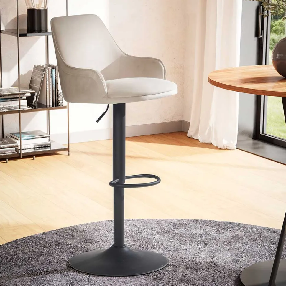 Samt Barstuhl in Beige - Heats