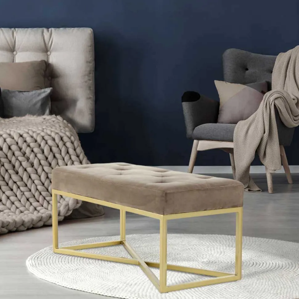 Samt Bettbank in Taupe mit Gold - Davork