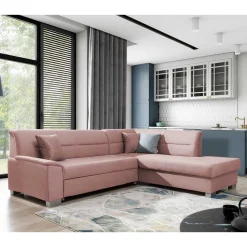 Samt Eckcouch in Altrosa mit Schlaffunktion - Donegal