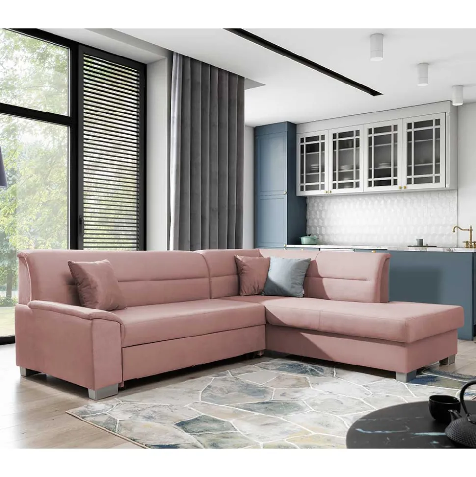 Samt Eckcouch in Altrosa mit Schlaffunktion - Donegal