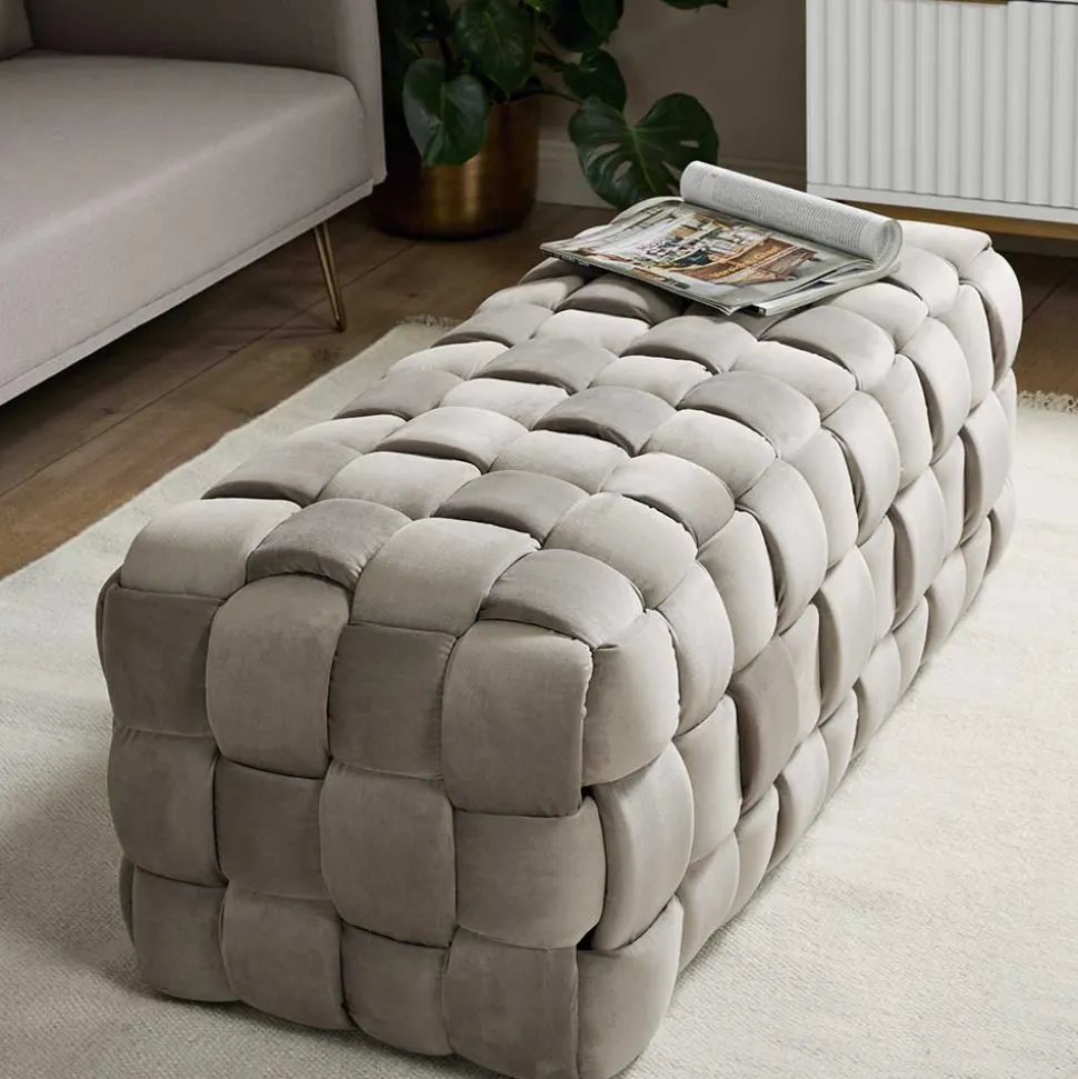 Samt Polsterbank in Taupe - Flechtoptik - Josch