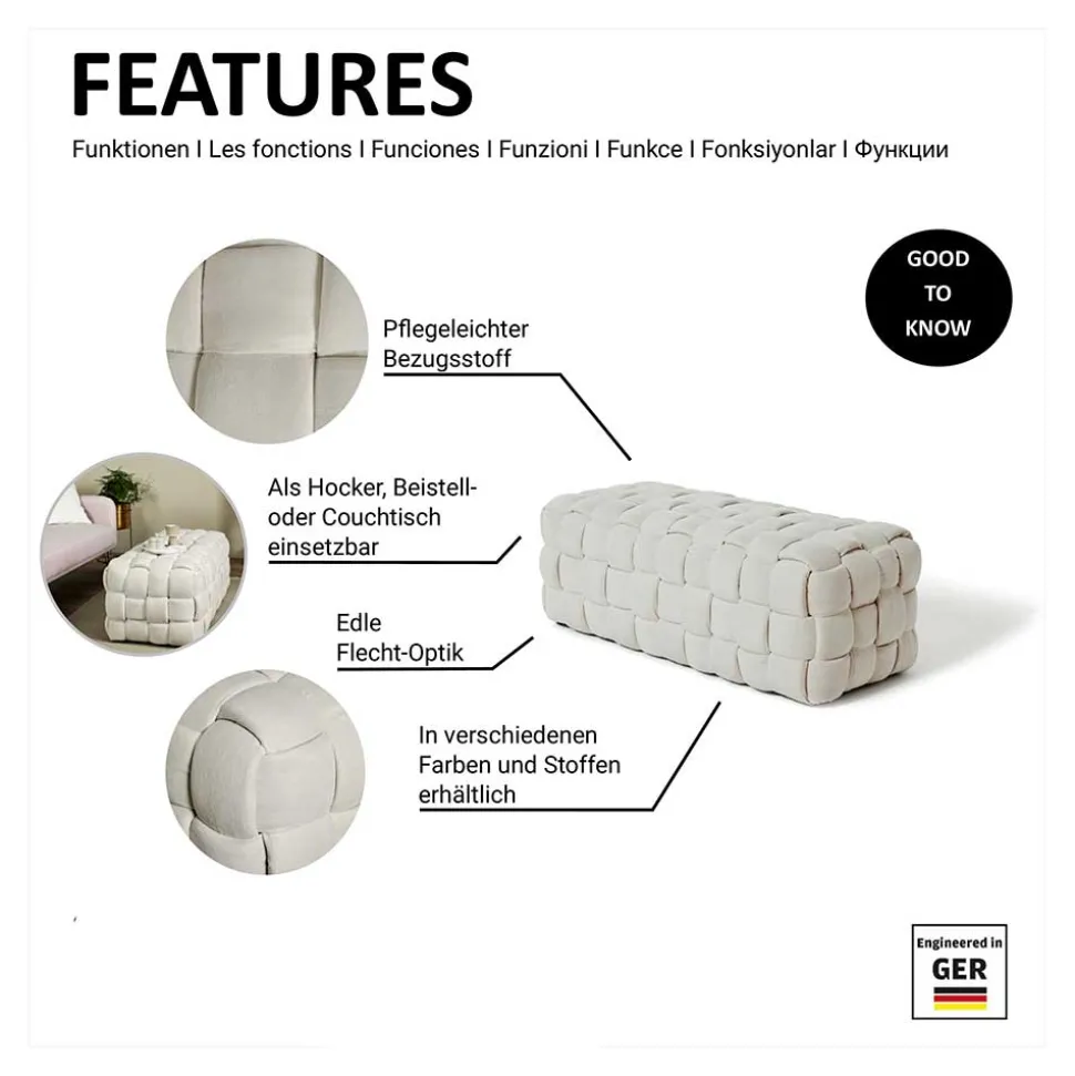 Samt Polsterbank in Taupe - Flechtoptik - Josch