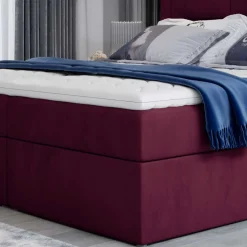 Samt Polsterbett in Bordeaux Rot - Licox