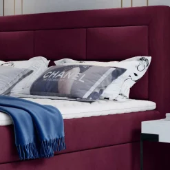 Samt Polsterbett in Bordeaux Rot - Licox