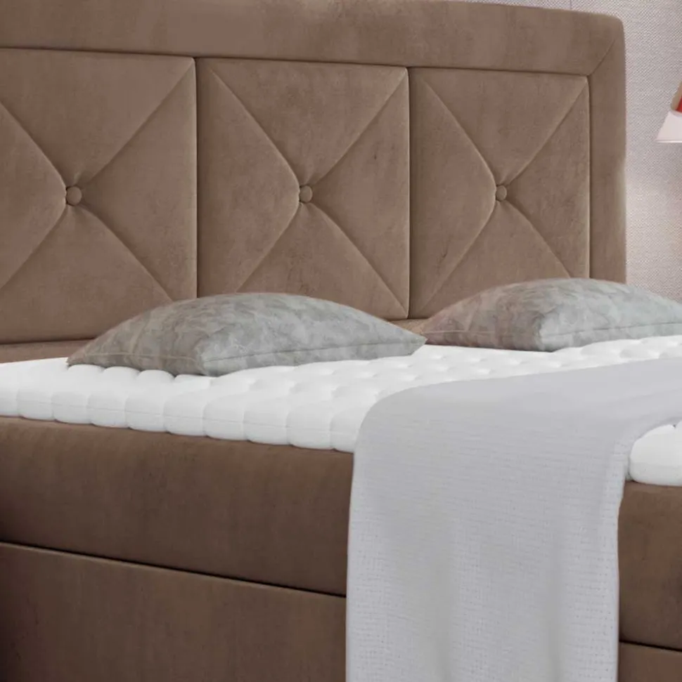 Samt Polsterbett in Hellbraun - Sitra