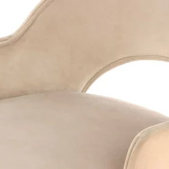 Samt Polsterstuhl mit Armlehnen in Creme - Custon (2er Set)