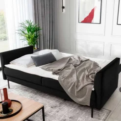 Samt Schlafcouch in Schwarz - Sabadella