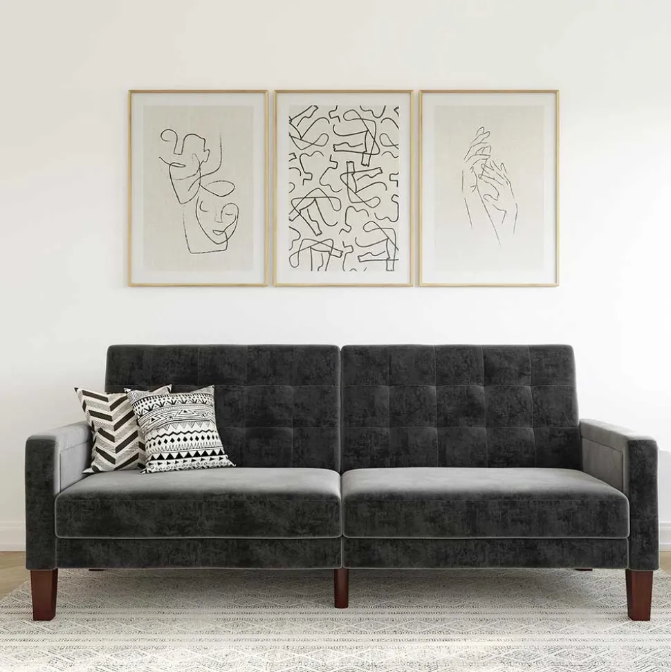 Samt Schlafsofa in Grau - Nenna