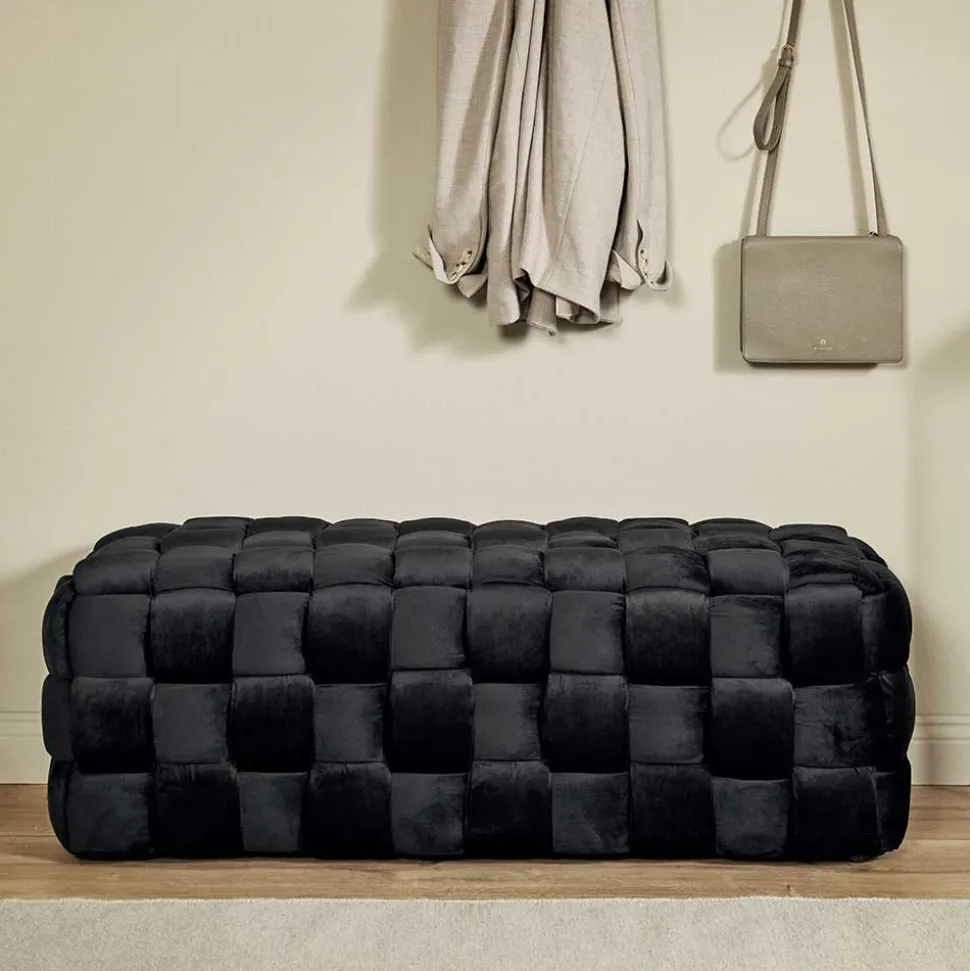 Samt Sitzbank in Schwarz Flechtdesign - Addara