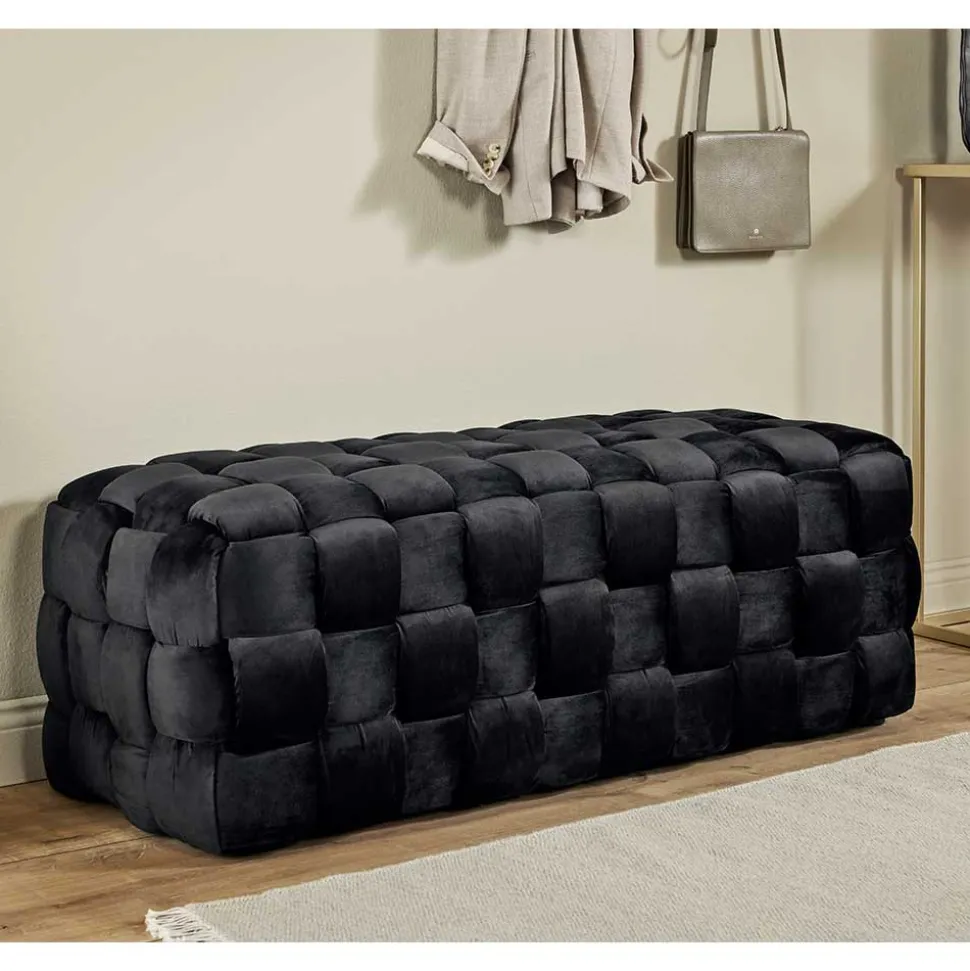 Samt Sitzbank in Schwarz Flechtdesign - Addara