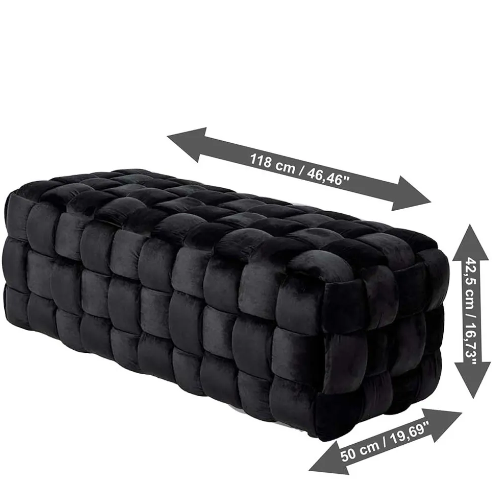 Samt Sitzbank in Schwarz Flechtdesign - Addara