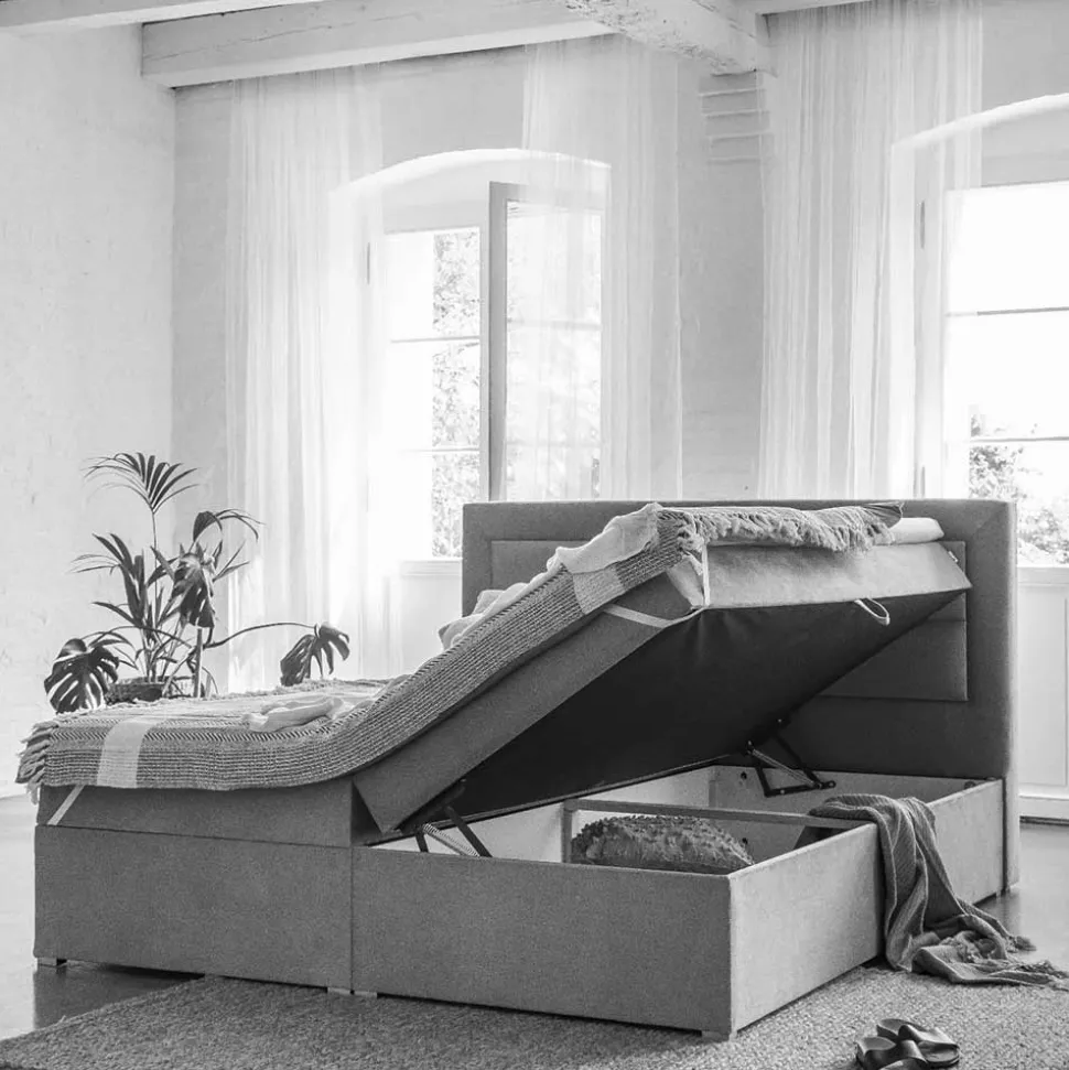 Samt Stauraumbett in Altrosa - Green