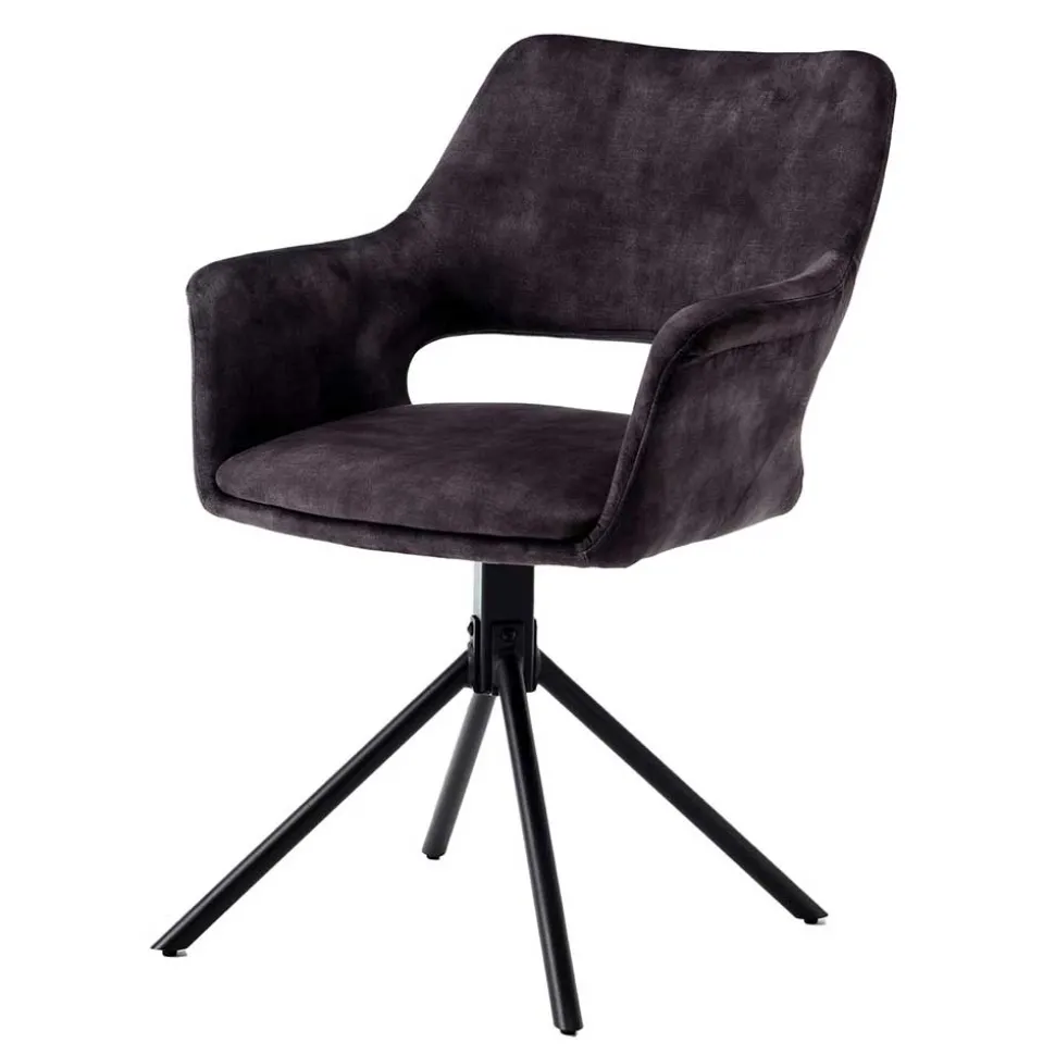 Samt Tischsessel in Anthrazit - Keviz (2er Set)