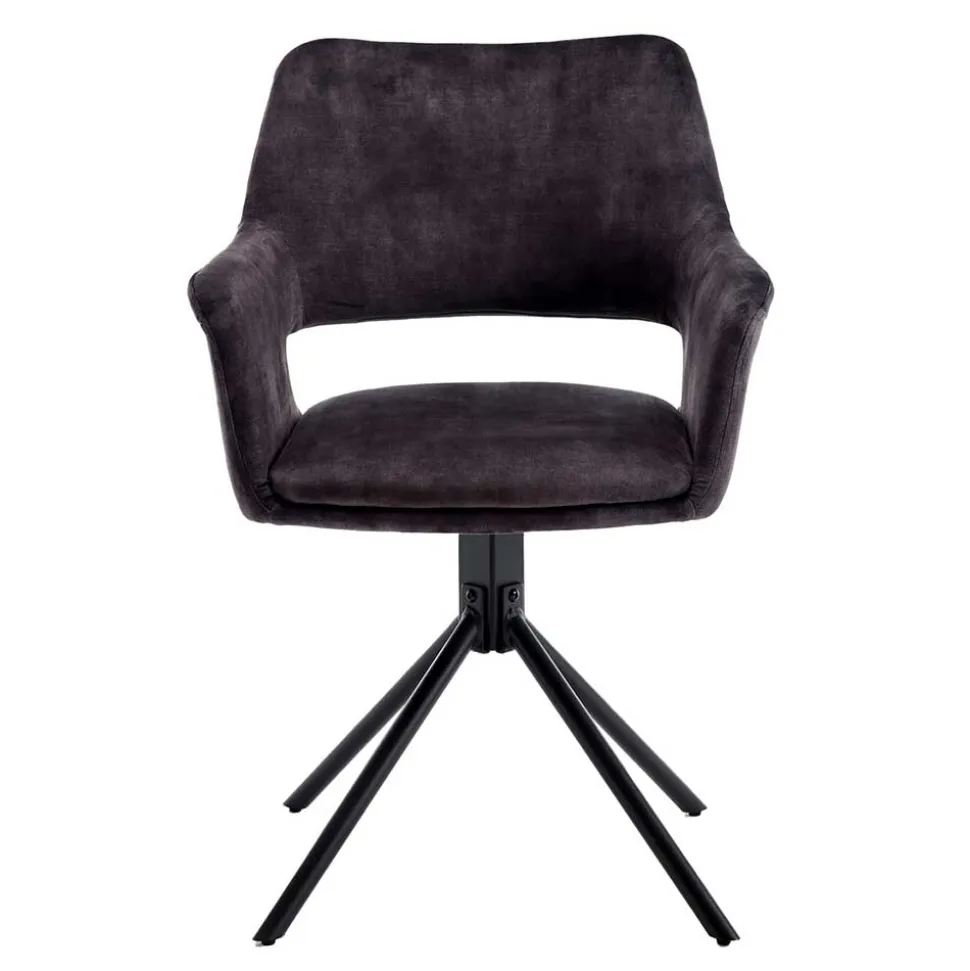 Samt Tischsessel in Anthrazit - Keviz (2er Set)